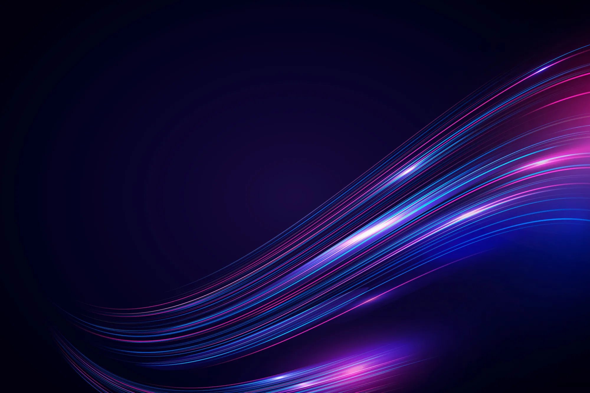 <p>An abstract flowing neon wave in blue, turquoise and purple colours.</p>