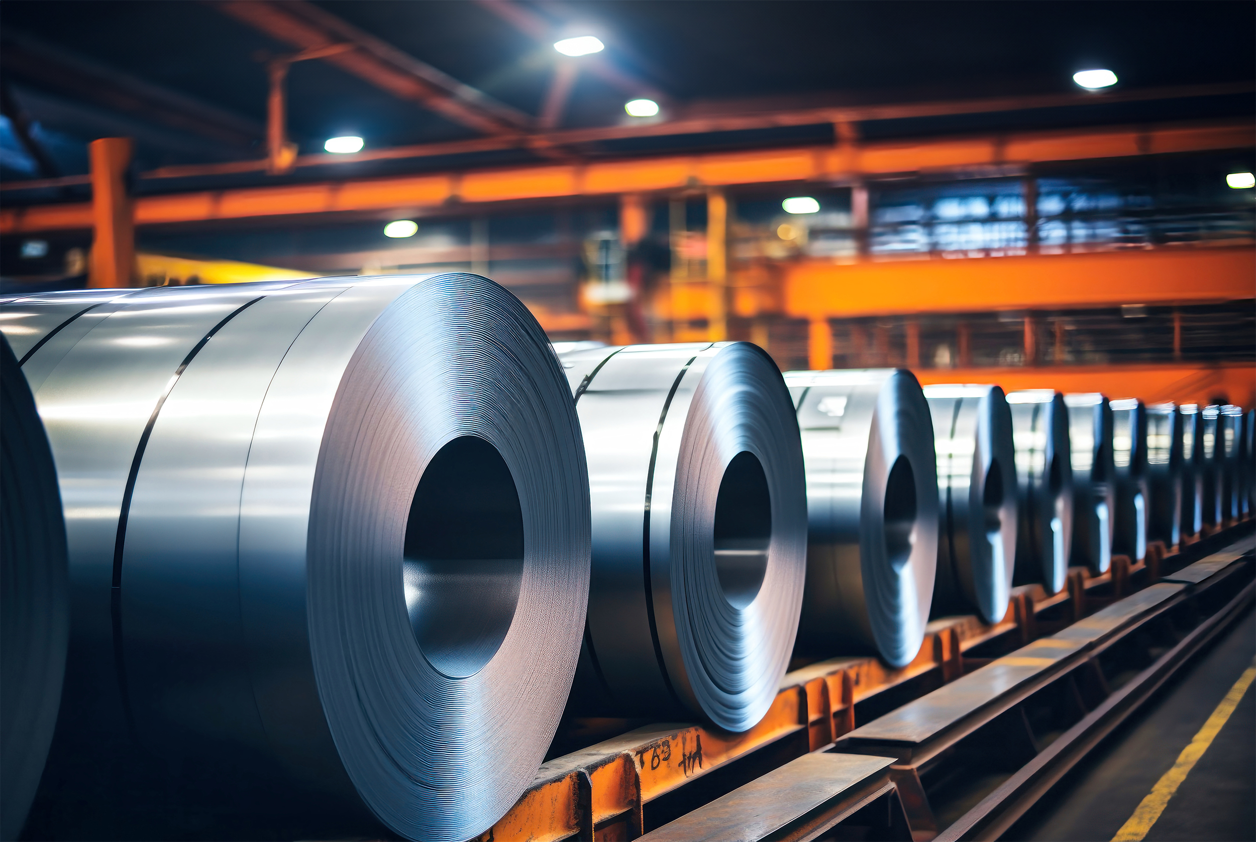 <p>Steel coils in warehouse.</p>