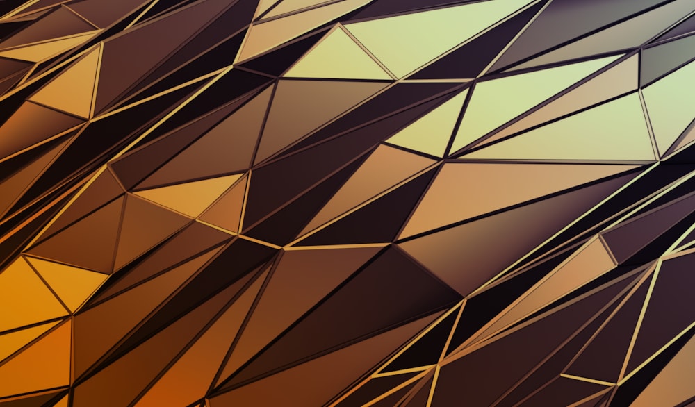 <p>Abstract triangulated surface with distorted polygonal shapes in different gold colours.</p>