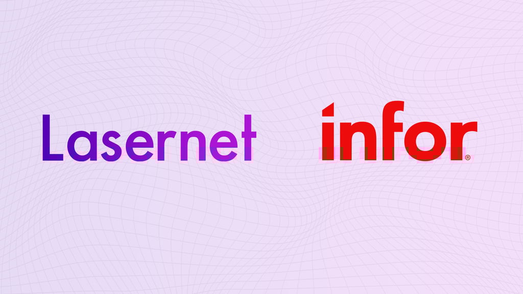 Lasernet and Infor logos aligned in front of a purple background.