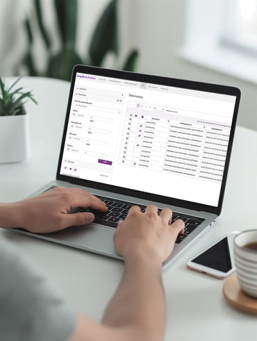 En person använder en bärbar dator med ett gränssnitt för 
