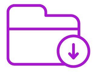 En digital mappikon i lila tema med en nedåtpil, som indikerar ett alternativ för att ladda ner filer.